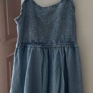 Denim Medium Blue Smocked Sleeveless Dress